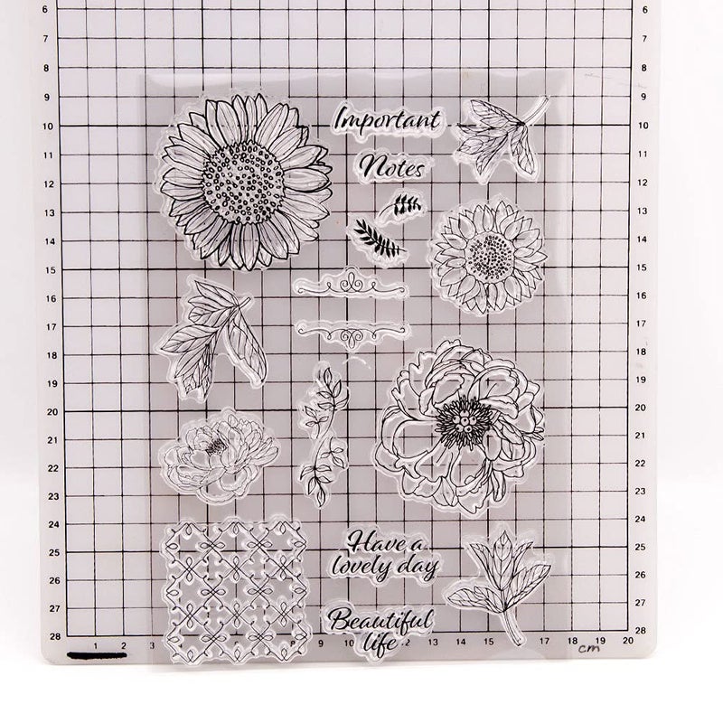 Arbuya Flowers Leaves Sunflower Peony Lovely Day Phrase Plaid Background Decorative Clear Stamp for Card Making Scrapbooking DIY - Image 2